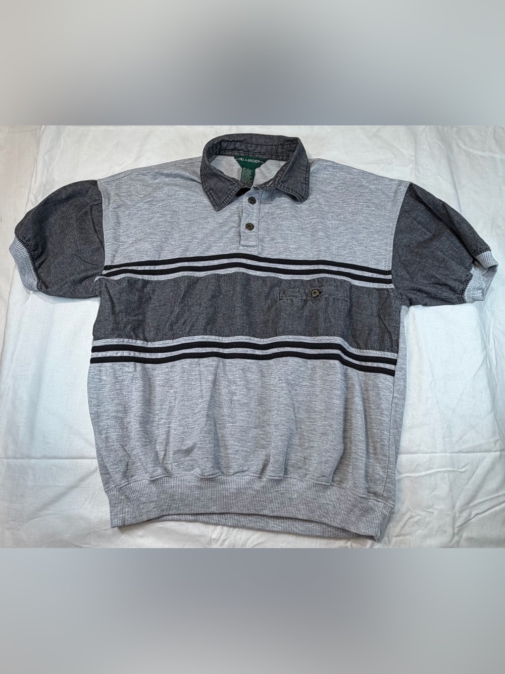 Hill&Archer Men's Vintage 90s Two-Tone Gray Striped Polo Shirt